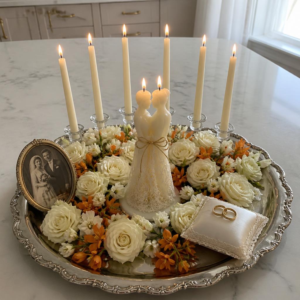 Marriage reconciliation candle work with botanica marriage figure candle, wedding rings, rose petals and rosemary.