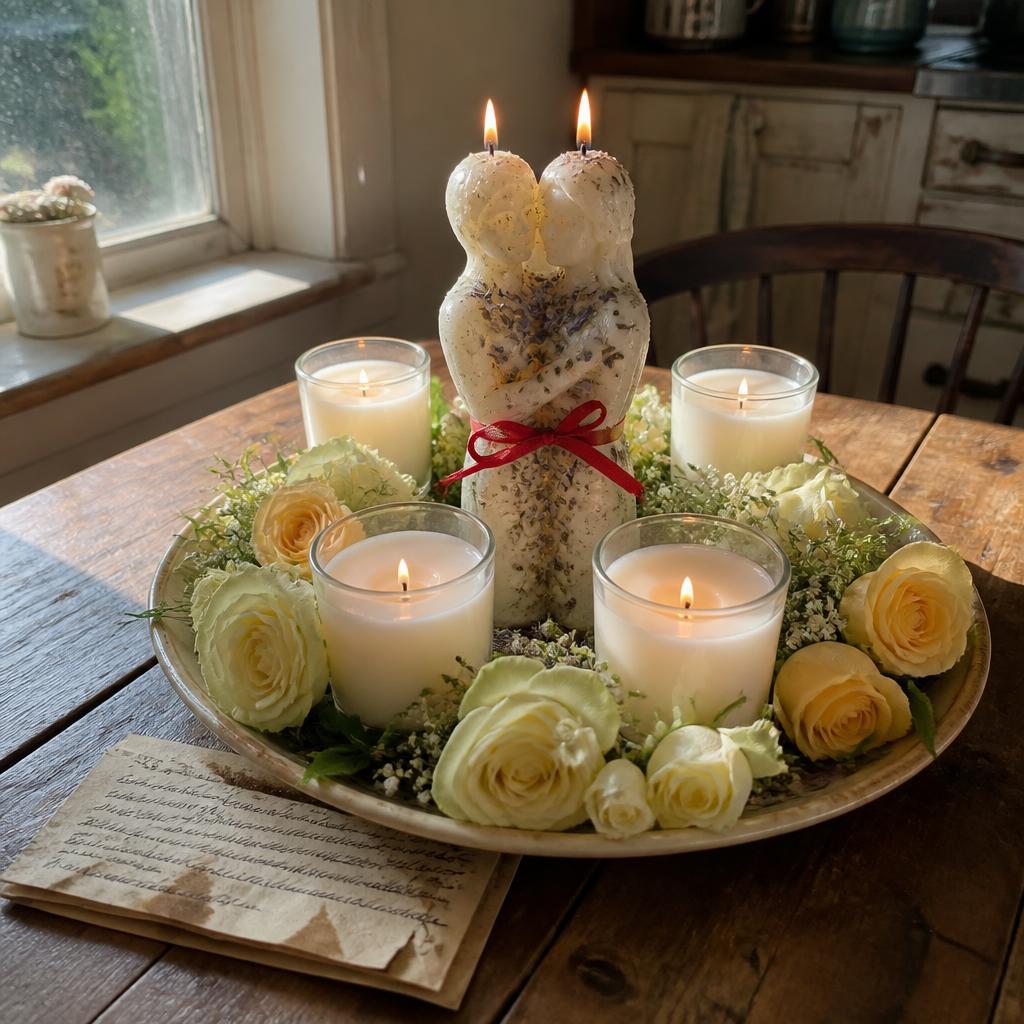 Reconciliation altar dressed with honey, roses and lovers candle